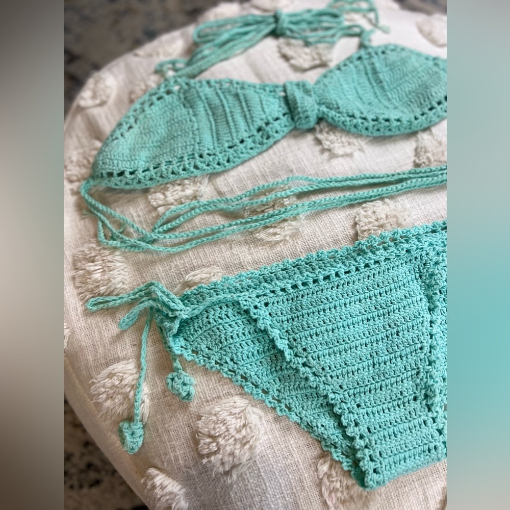 Handmade crochet bikini in light aqua size xs/s